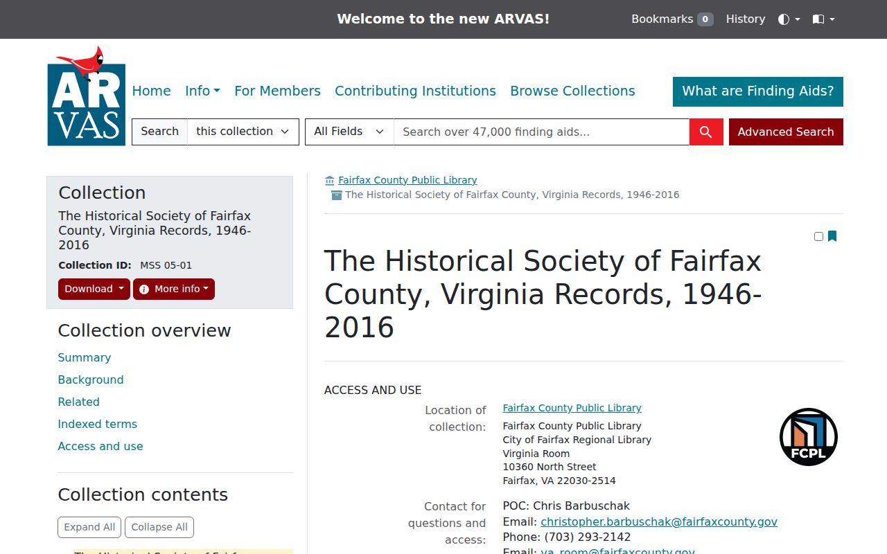 Annandale city directory Fairfax Historical Society archival holdings